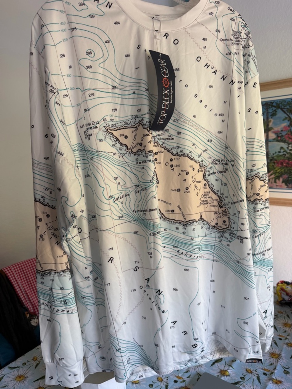 Top Deck Gear Coastal Chart Long Sleeve Shirt - White & Light Blue